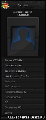 Мини профиль с временем суток и функциональным меню